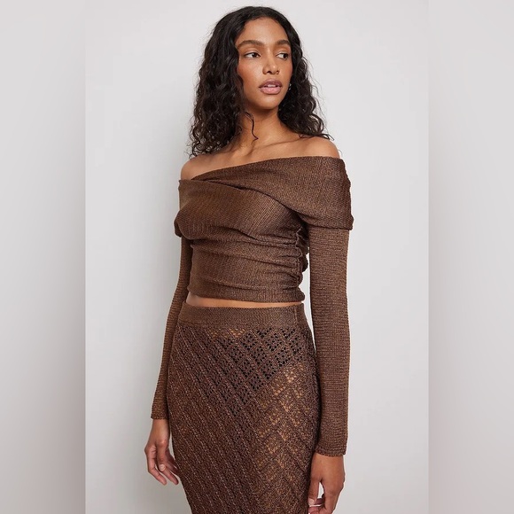 NA-KD Sweaters - NA-KD Metallic Brown Knitted Wrap Detailed Sweater